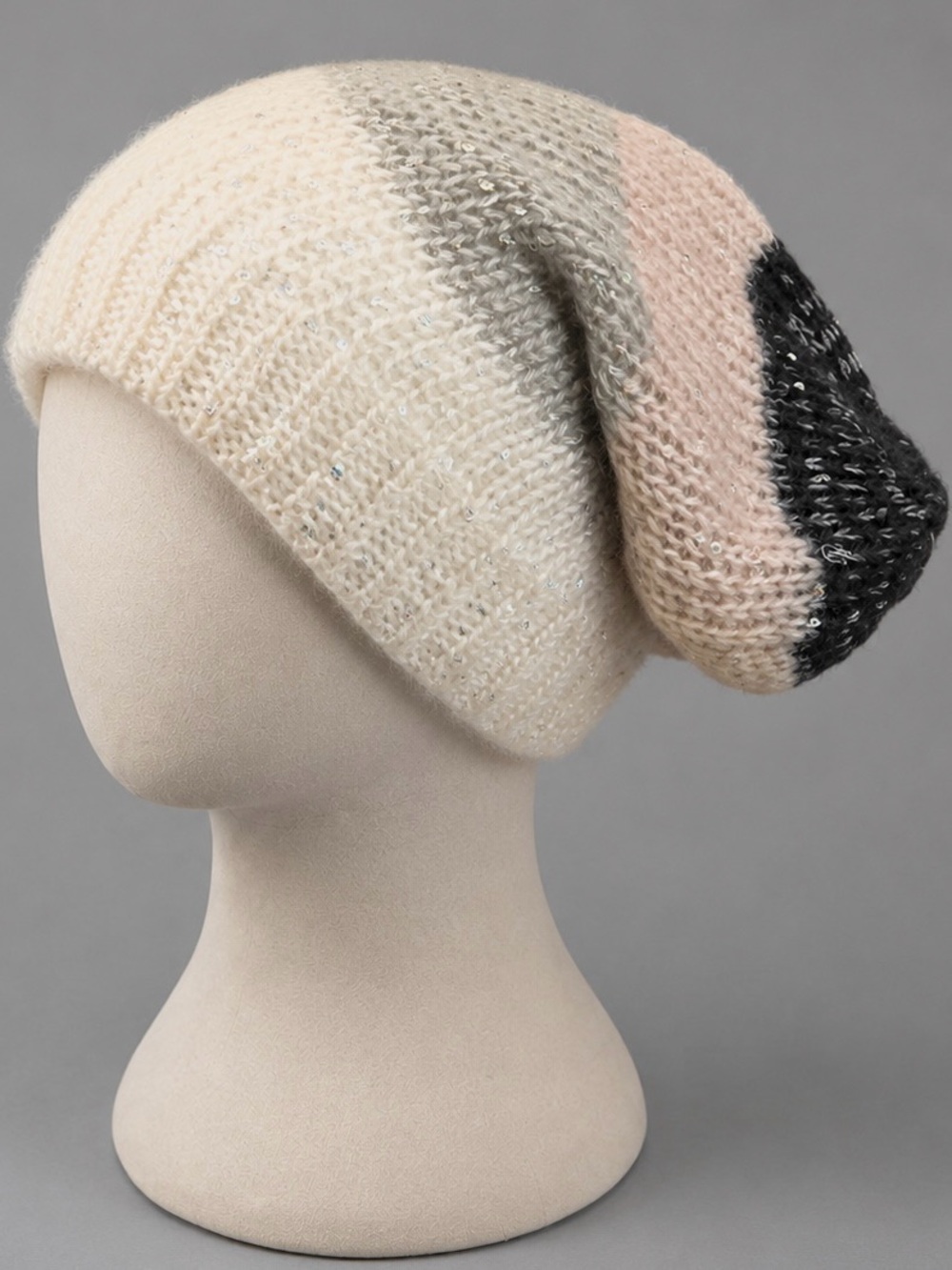 World Market Mod CHIC Off White Thin Sweater Metallic Beanie Cap Hat Sma…